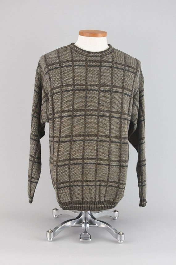 Vintage Brown Plaid Sweater, 90s Dark Academia Slo