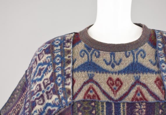 90s Express Patchwork Fuzzy Mixed Pattern Sweater… - image 5