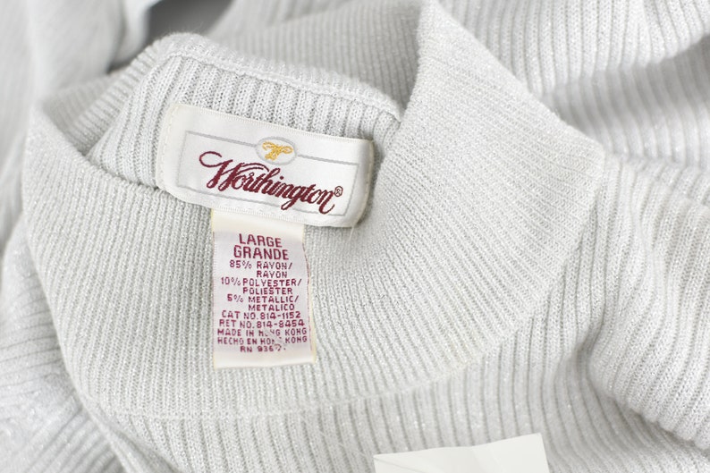 Vintage 90s Ribbed Mockneck Long Sleeve Shirt Deadstock Worthington Women/'s Large Silver Metallic Basic Layering Top