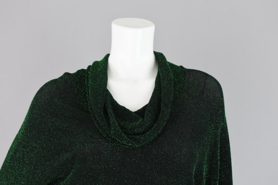 Y2K Metallic Green Sparkle Top, Cowl Neck Stretch… - image 2