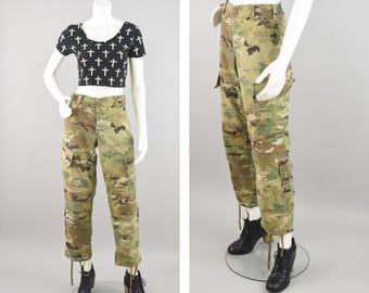 Y2K Camouflage Trousers, US Army Green Cargo Pants, Men's Extra Small, Extra Short