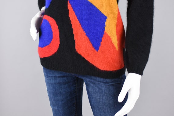 80s Angora Lambswool Sweater, Vintage Colorful Ge… - image 5