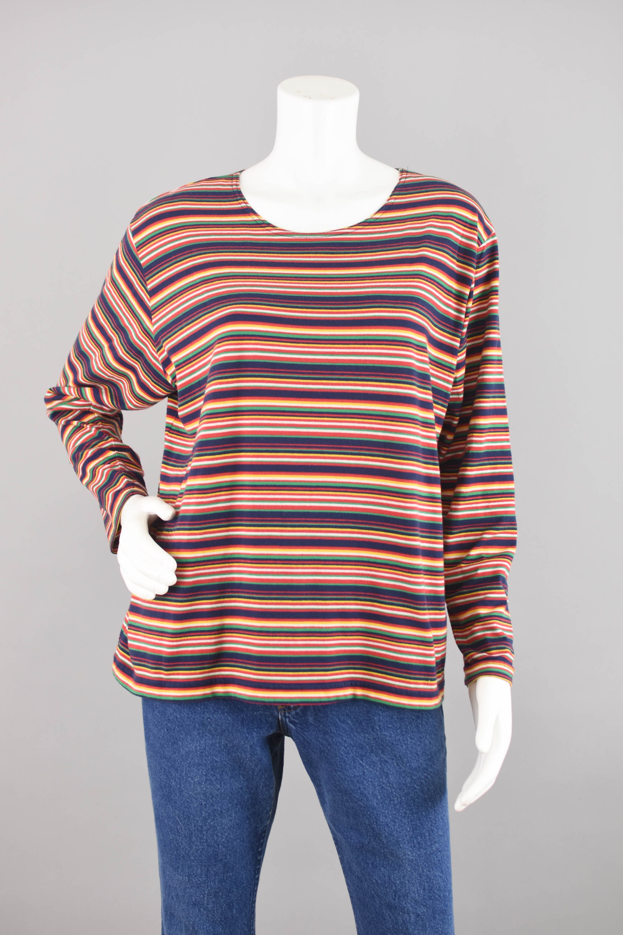 90s Striped Long Sleeve Top, Primary Colors Grunge Shirt