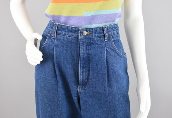 Vintage Denim Capris, Pleated Relaxed Fit 80s Mom… - image 3