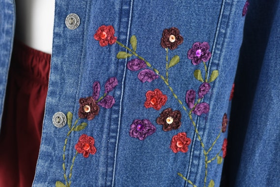 90s Embroidered Floral Jean Jacket, Boxy Fit Deni… - image 6