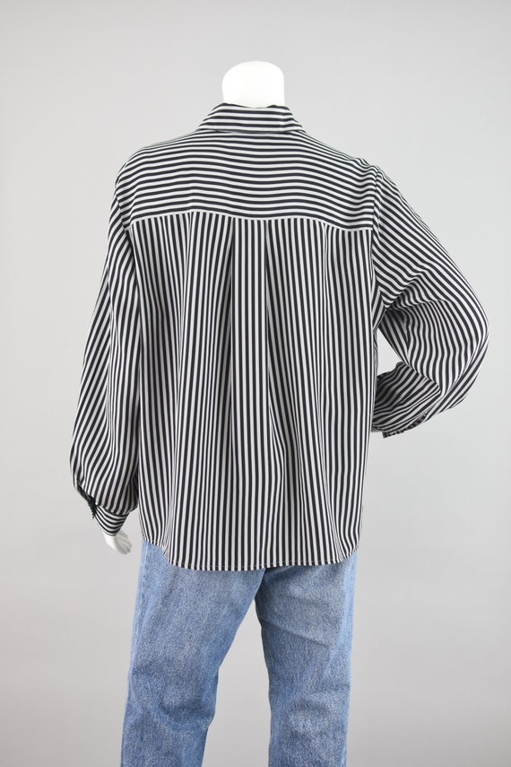 90s Notations Black & Gray Striped Long Sleeve Bl… - image 9