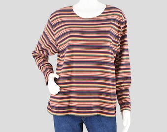 90s Striped Long Sleeve Top, Primary Colors Grunge Shirt, Women's
