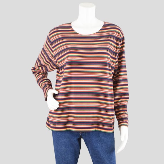 90s Striped Long Sleeve Top, Primary Colors Grunge Shirt, Women's