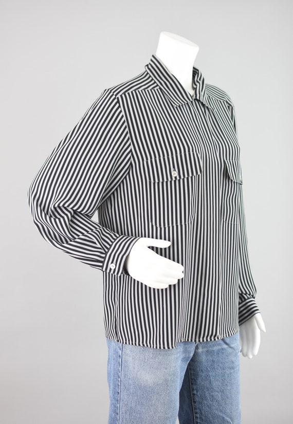 90s Notations Black & Gray Striped Long Sleeve Bl… - image 6