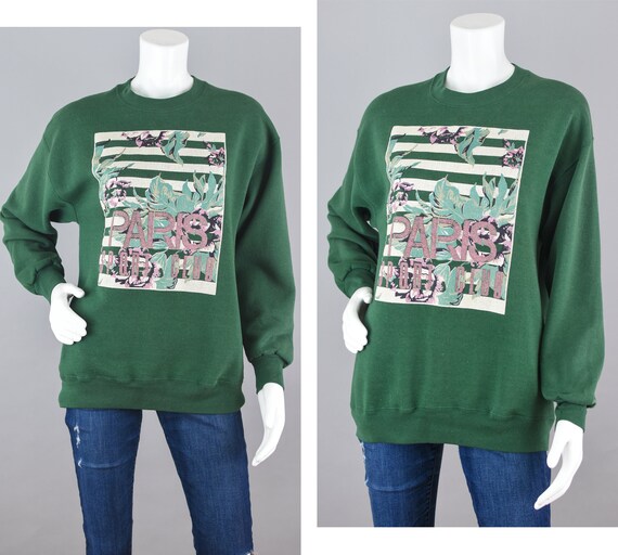 90s Jerzees Sweatshirt, Distressed Green Paris So… - image 1