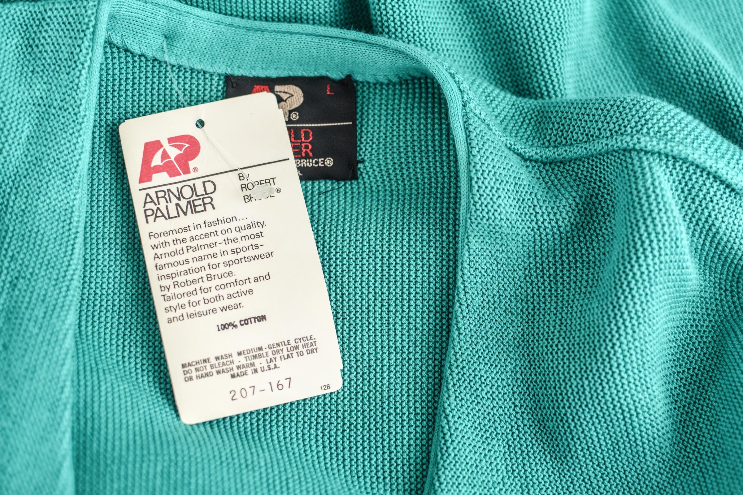 Vintage 70s Cardigan, Arnold Palmer by Robert Bruce Teal Vintage 70s Cardigan, Arnold Palmer by Robert Bruce Teal