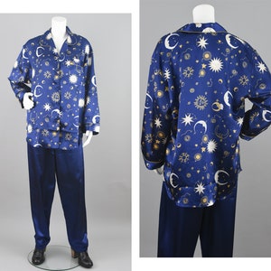 90s Celestial Sun Moon Pajamas Blue Gold Silky Polyester PJ Set Women s Large Etsy UK