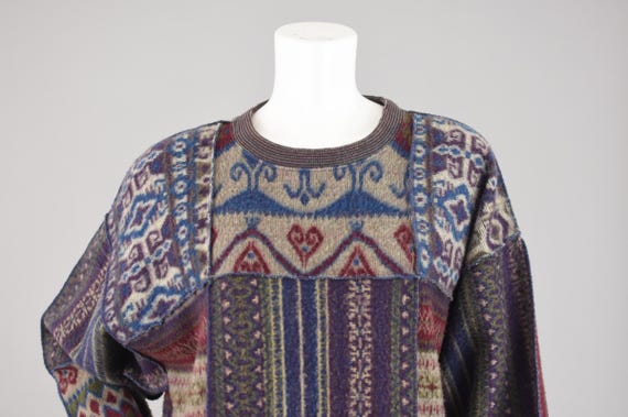 90s Express Patchwork Fuzzy Mixed Pattern Sweater… - image 2