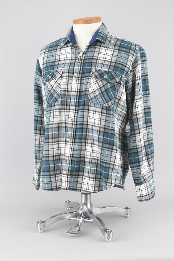 Vintage Plaid Flannel Blue Shirt, 80s Long Sleeve… - image 6
