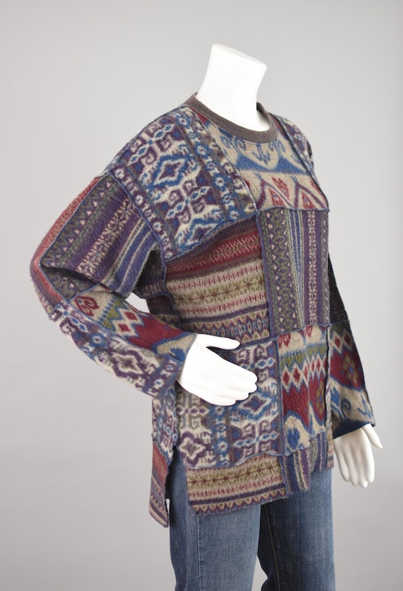 90s Express Patchwork Fuzzy Mixed Pattern Sweater… - image 6