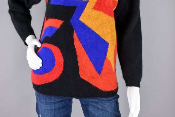80s Angora Lambswool Sweater, Vintage Colorful Ge… - image 3