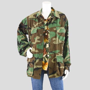 Vintage 80s Camo Shirt Jacket, Hot Weather Camouflage, Men&#39;s Medium Long