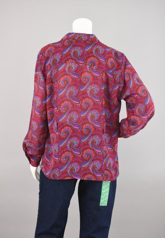 80s Paisley Print Semi Sheer Blouse, Magenta Pink… - image 9