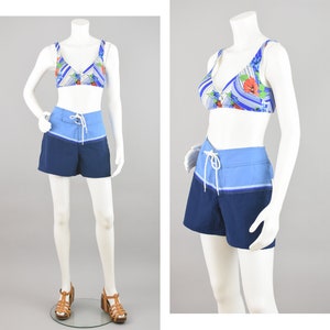 90s Blue Lace Up Swim Board Shorts, Juniors Size 11, 32" Waist