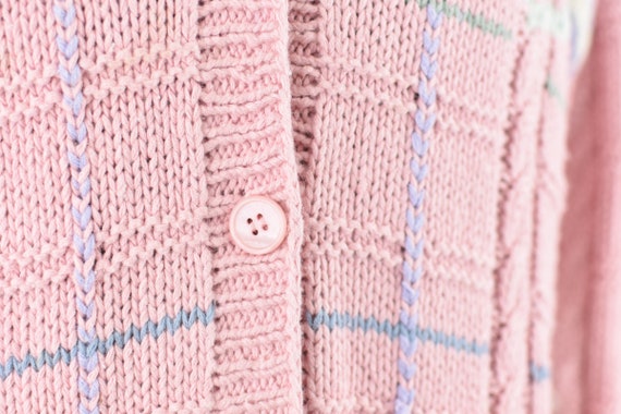 Vintage Pastel Pink Floral Cardigan, Hand Knit Ov… - image 4