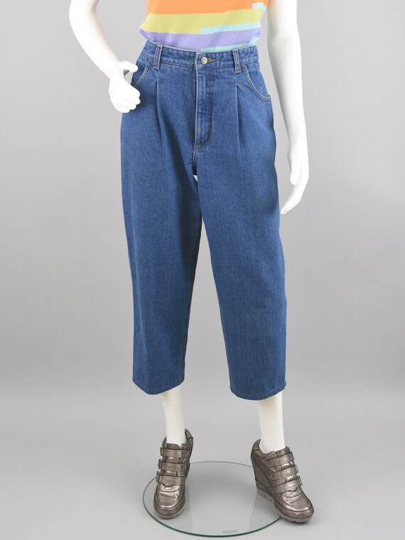 Vintage Denim Capris, Pleated Relaxed Fit 80s Mom… - image 2