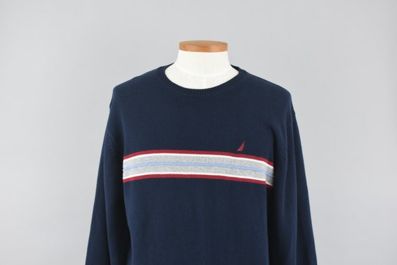 Dark Blue Nautica Sweater Vintage 90s Preppy Pullover Embroidered Logo Crewneck Men s Extra Large