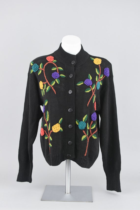 Vintage Floral Cardigan 80s Slouchy Mockneck Colorful | Etsy