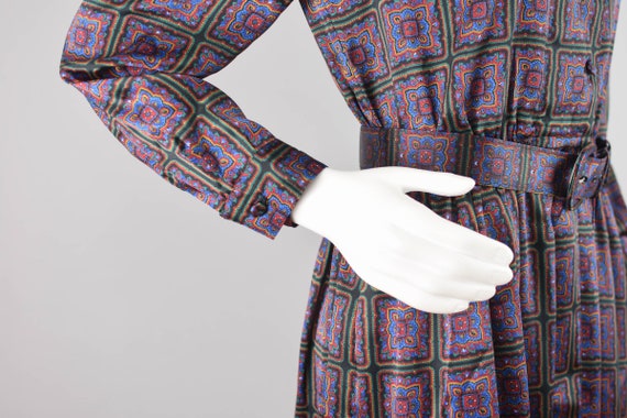 80s Long Sleeve Midi Dress with Pockets, Silky Po… - image 7