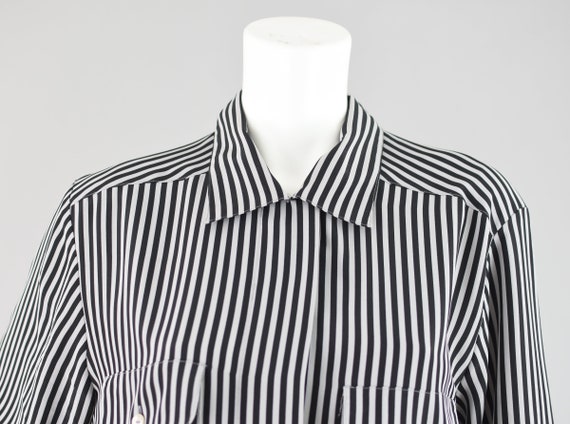 90s Notations Black & Gray Striped Long Sleeve Bl… - image 3