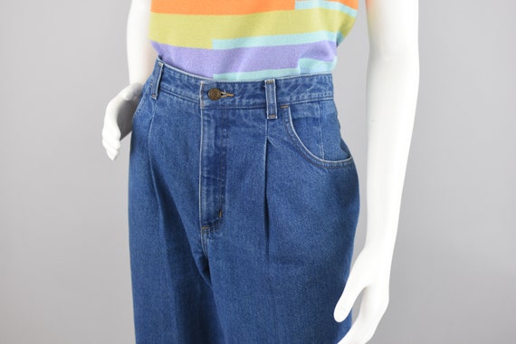 Vintage Denim Capris, Pleated Relaxed Fit 80s Mom… - image 5