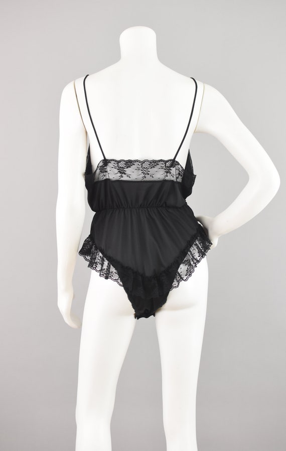 Vintage Black Satin Teddy Lingerie, Floral Lace O… - image 8