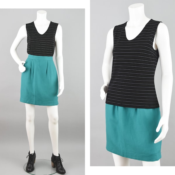 90s GAP Tank Top, Black & White Striped Sleeveless Slinky Blouse, Women's Medium