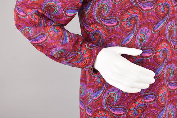 80s Paisley Print Semi Sheer Blouse, Magenta Pink… - image 7