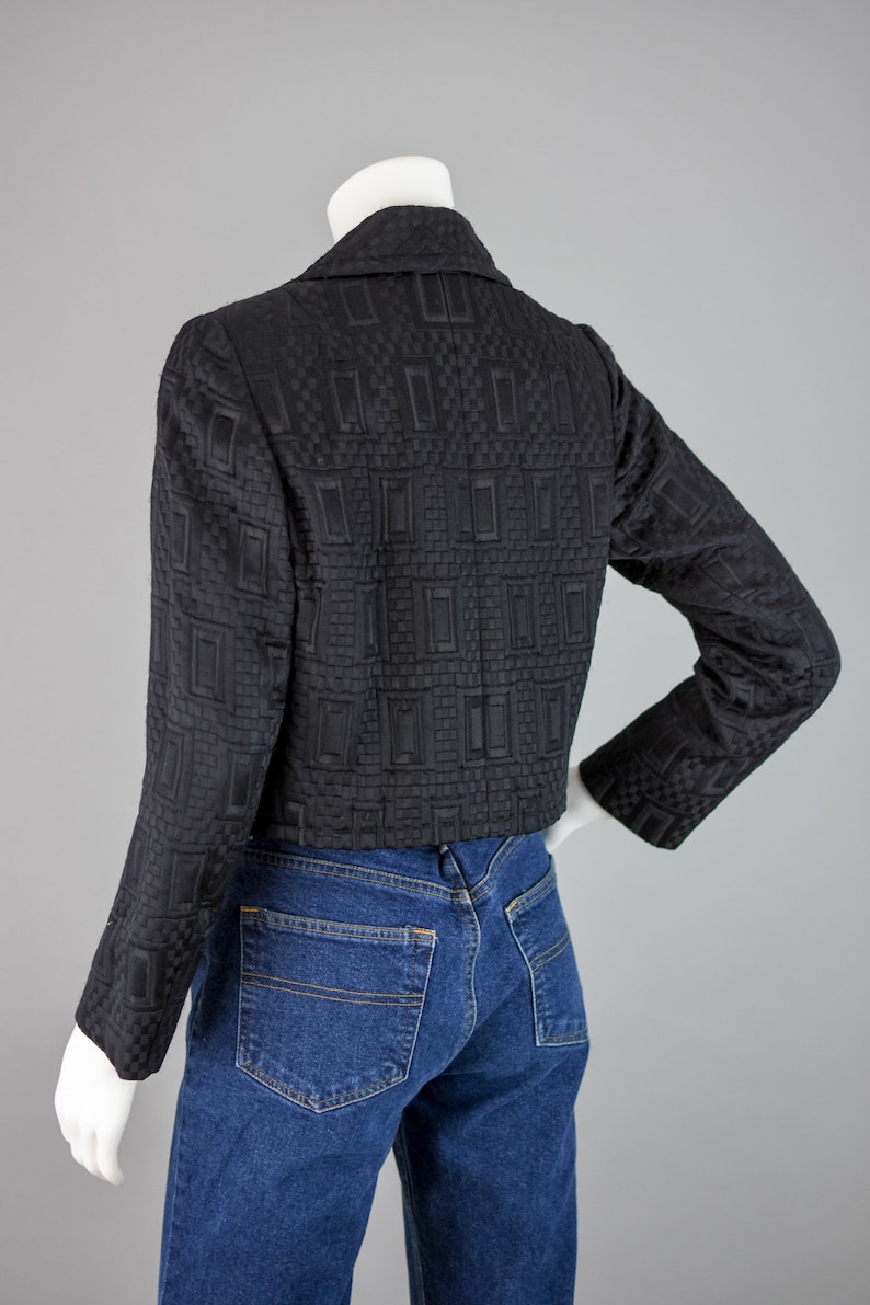 Mid Century Bonwit Teller Suit Separates Crop Blazer Geo Square Print Textured Jacket 60s Black Blazer Vintage 40 Bust