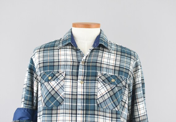Vintage Plaid Flannel Blue Shirt, 80s Long Sleeve… - image 2