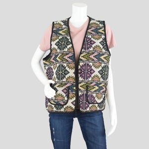 Vintage Tapestry Vest, Southwestern Open Front Waistcoat, Women&#39;s Large