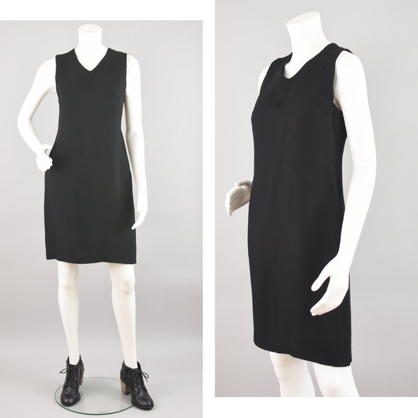 Vintage Black Wool Blend Fitted Dress, 90s Sleeveless Sheath, Women's Size 4