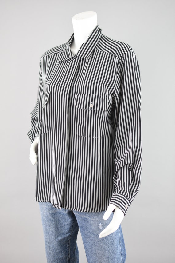 90s Notations Black & Gray Striped Long Sleeve Bl… - image 8