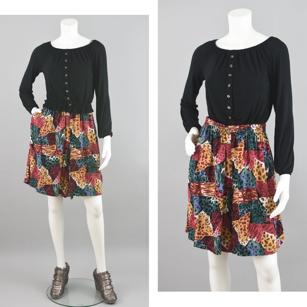 Vintage 80s High Waist Shorts, Breezy Wide Leg Animal Print Bermudas, Women's Plus Size 2X