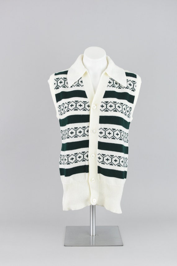 80s Button Down Sweater Vest, Geometric & Stripes… - image 1