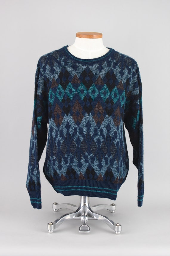 Vintage Jantzen Sweater, Blue Geometric Slouchy Cr