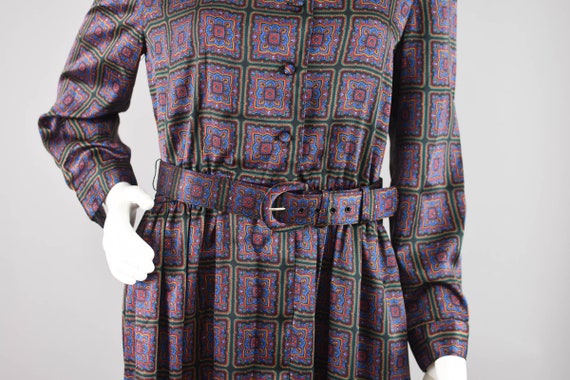 80s Long Sleeve Midi Dress with Pockets, Silky Po… - image 4