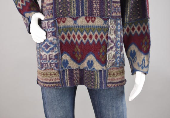 90s Express Patchwork Fuzzy Mixed Pattern Sweater… - image 3