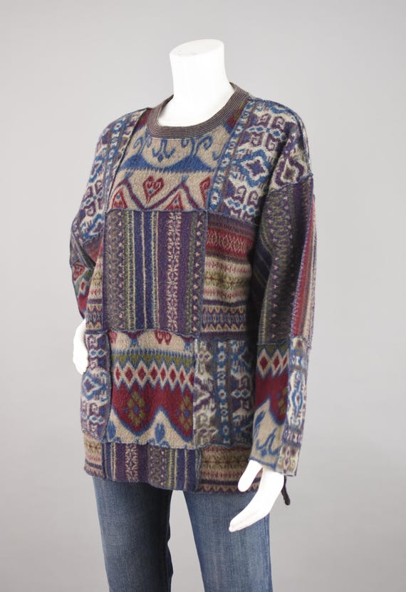 90s Express Patchwork Fuzzy Mixed Pattern Sweater… - image 8