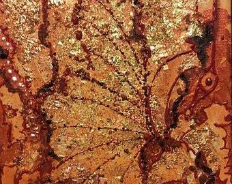 Autumn Leaves Acrylic Painting 3D Shimmery Warm Tones Gold Orange Red Creative Energy Mixed Media