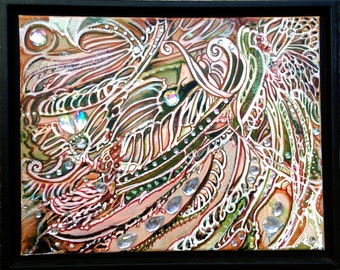 Faerie Wing Jeweled Acrylic Painting Pink Abstract Fairy Wings Shimmery Fantasy Creative Energy Female Artist