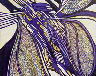 Dragonfly Love Acrylic Painting Purple Wings Metallic Fantasy Fairy Creative Energy Female Artist