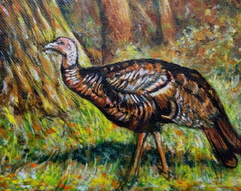 Autumn Acrylic Painting Wild Turkey Cottagecore Woodland Nature Bird Wildlife Original