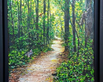 Woodland Acrylic Painting Nature Path Hidden Wildlife Green Country Original Florida Artist