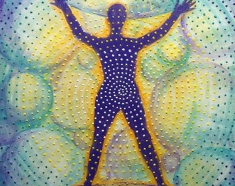 Colorful Acrylic Painting Human Figure Meditation Yoga Afterlife Creative Energy Female Artist